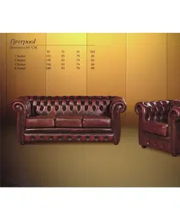 Pohovka štvormiestna Chesterfield Liverpool z pravej hovädzej kože Whisky