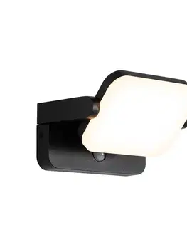 Vonkajšia nástenná lampa čierna vrátane LED nastaviteľná s pohybovým senzorom - Kamile