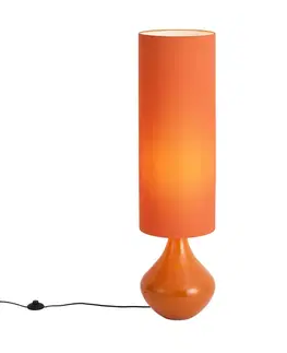 Retro stojaca lampa oranžová s látkovým tienidlom - Mina