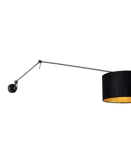 Nástenná lampa čierna s čiernym zamatovým tienidlom 35 cm nastaviteľná - Blitz