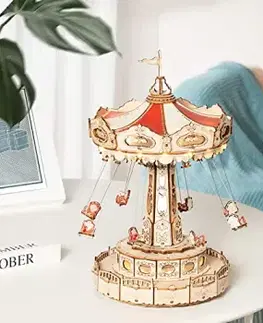 Drevené 3D puzzle: Funkčný retiazkový LED kolotoč - elektrický