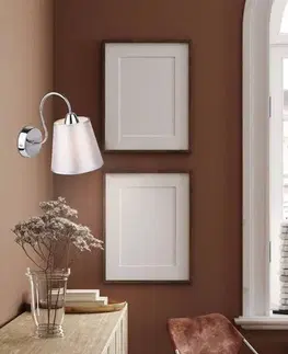 Okrúhla chrómová nástenná lampa so sivým látkovým tienidlom Luk