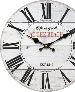 Drevené nástenné hodiny At the beach, pr. 34 cm