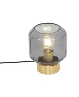 Moderná stolná lampa mosadz s dymovým sklom - Stiklo