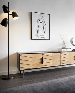 DELIFE TV stolík Muvi 200 cm dub prírodný mango čierny kov čierny 4 dvierka