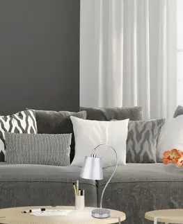 Chrómová kancelárska stolová lampa s látkovým tienidlom Luk