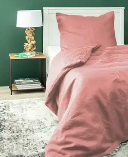 Dekoria Súprava ľanových obliečok Linen 150 x 200 cm pink, 150 x 200 cm/ 1 poszewka 60 x 50 cm