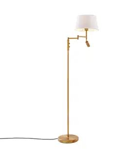 Stojaca lampa bronzová s bielym tienidlom a nastaviteľnou lampou na čítanie - Ladas