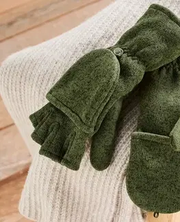 Odklápacie palčiaky z pleteného flaušu, kaki