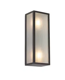 Vonkajšia nástenná lampa čierna s rebrovaným sklom 2-svetlá IP44 - Charlois