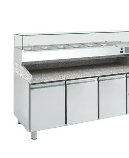  Trojdverový pizza-stôl vitrínou 10 x GN1/4