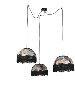 Závesná lampa čierna s kvetinovým tienidlom a bielym interiérom 31,5 cm 3-Lights - Cava