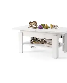 Rozkladací konferenčný stôl s výškovo nastaviteľnou doskou ROY 130/170x65 cm biela 5903631913273