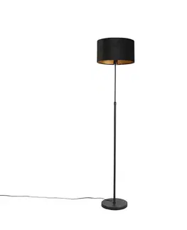 Stojaca lampa čierna s tienidlom z čierneho zamatu so zlatom 35 cm - Parte
