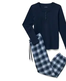 Flanelová pyžamová súprava, tmavomodrá