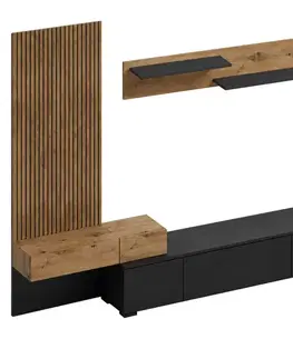 KONDELA Rebeka New obývacia stena čierna / dub artisan