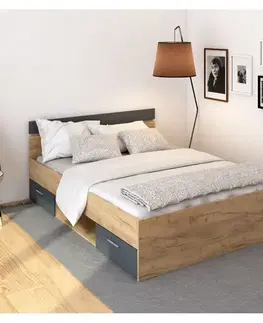 KONDELA Michigan New 140 posteľový rám s úložným priestorom dub artisan / grafit
