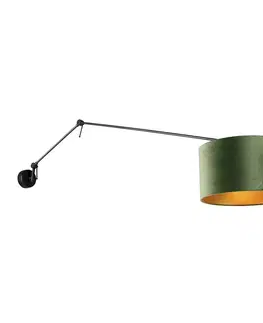 Nástenná lampa čierna so zeleným zamatovým tienidlom 35 cm nastaviteľná - Blitz