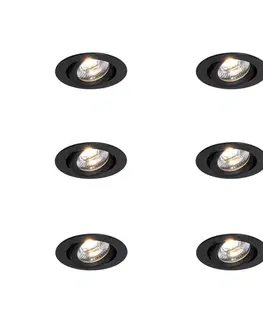 Sada 6 zapustených bodových svetiel čierna, naklápateľná 8,2 cm vrátane LED stmievateľných do teplej farby IP54 Ultra Slim - Pupil