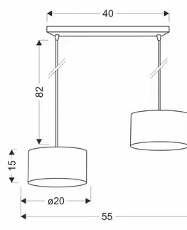 Závesná lampa PANDY čierna 2x40W E27 tienidlo sivá+zlatá