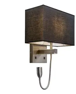 Oceľová nástenná lampa s čiernym tienidlom a čítacím ramenom vrátane LED - Bergamo