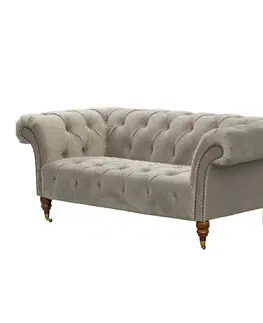 Dekoria Pohovka Chesterfield Glamour Velvet Light Grey pre 2 osoby, 187 x 94 x 74 cm