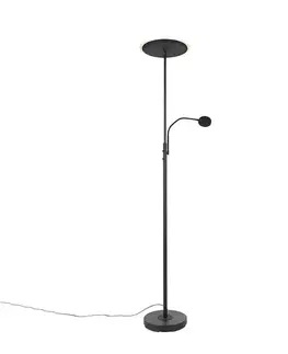 Moderná stojaca lampa čierna vrátane LED stmievateľná s čítacím ramenom - Strela