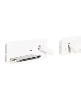 Sada 2 nástenných svietidiel bielych vrátane LED s USB a indukčným nabíjaním - Riza