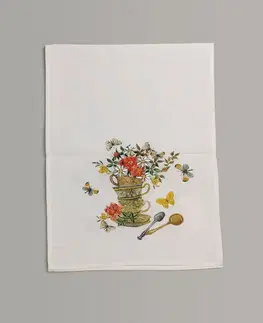 Vyšívaný obrus šálky s kvetmi 40x110 cm TiaHome