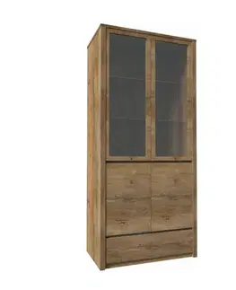 KONDELA Montana W2D vitrína dub lefkas tmavý