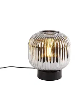 Stolná lampa v štýle Art Deco čierna s dymovým sklom - Karel
