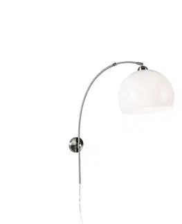 Retro nástenná oblúková lampa oceľ s bielym nastaviteľným tienidlom