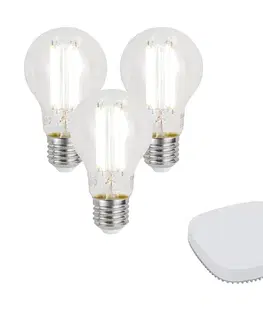 Sada 3 inteligentných stmievateľných LED žiaroviek E27 A60 7W 806LM 2700-6500K vrátane Zigbee Smart Hub