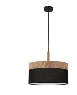 Závesná lampa Orto čierna + drevená 1x60W E27 tienidlo hnedá + čierna