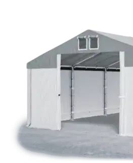 Skladový stan 5x10x2,5m strecha PVC 560g/m2 boky PVC 500g/m2 konštrukcie ZIMA PLUS Šedá Bílá Bílá