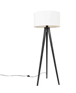 Stojaca lampa trojnožka čierna s tienidlom bielym 50 cm - Tripod Classic