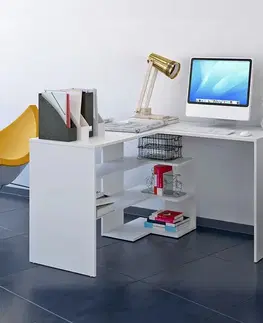 KONDELA Tamari rohový pc stôl biela