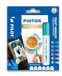 Pilot Pintor Sada Akrylový popisovač 6 ks, (M) stredný, Mix metalických farieb