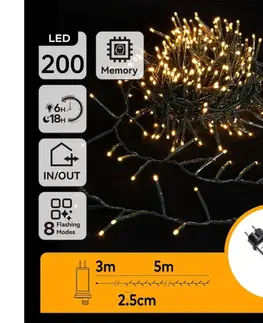  B.V.  - LED vonkajšia svetelná reťaz 200xLED/8 funkcií 8m IP44 teplá biela B103031OF