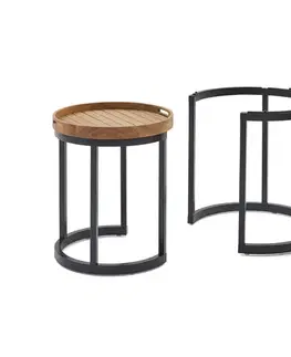 2 záhradné odkladacie stolíky s odnímateľnými podnosmi, Ø cca 40 cm a 50 cm