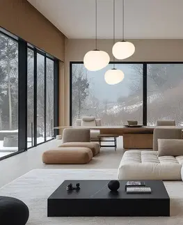 Závesná lampa STONES 20 cm v japonskom štýle - s tienidlom inšpirovaným bielym kameňom - minimalistické stropné osvetlenie do obývačky E27