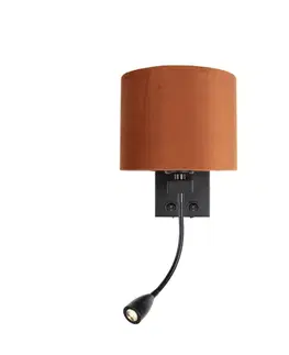 Wandlamp zwart met flexarm en kap oranje met gouden binnenkant 18cm - Brescia Combi