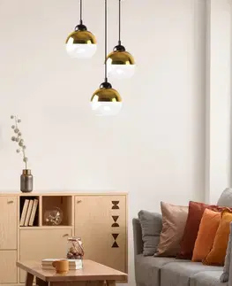 Závesná lampa Contessa, čierna, 3x40, E27, zlaté tienidlo