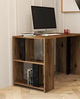 Písací stôl Lima - Walnut, Black Marble