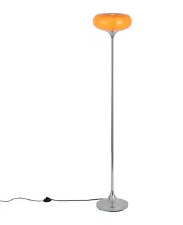 Retro stojaca lampa chrómová s oranžovým skleneným tienidlom 150 cm - Glaze