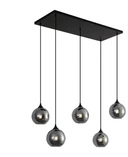Art Deco závesná lampa čierna s dymovým sklom 5-svetiel - Wallace
