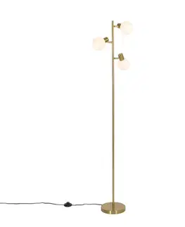 Stojaca lampa zlatá s opálovým sklom 3-svetlo nastaviteľná - Anouk