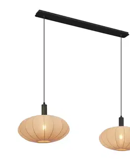 Japandi závesná lampa čierna s hnedým látkovým tienidlom 2-Lights - Bida
