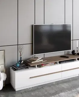TV stolík Pia - Walnut, White