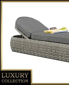 DEOKORK Ratanová lehátko polohovateľné vr. polstrovanie 198 x 68 cm BORNEO LUXURY (sivá)